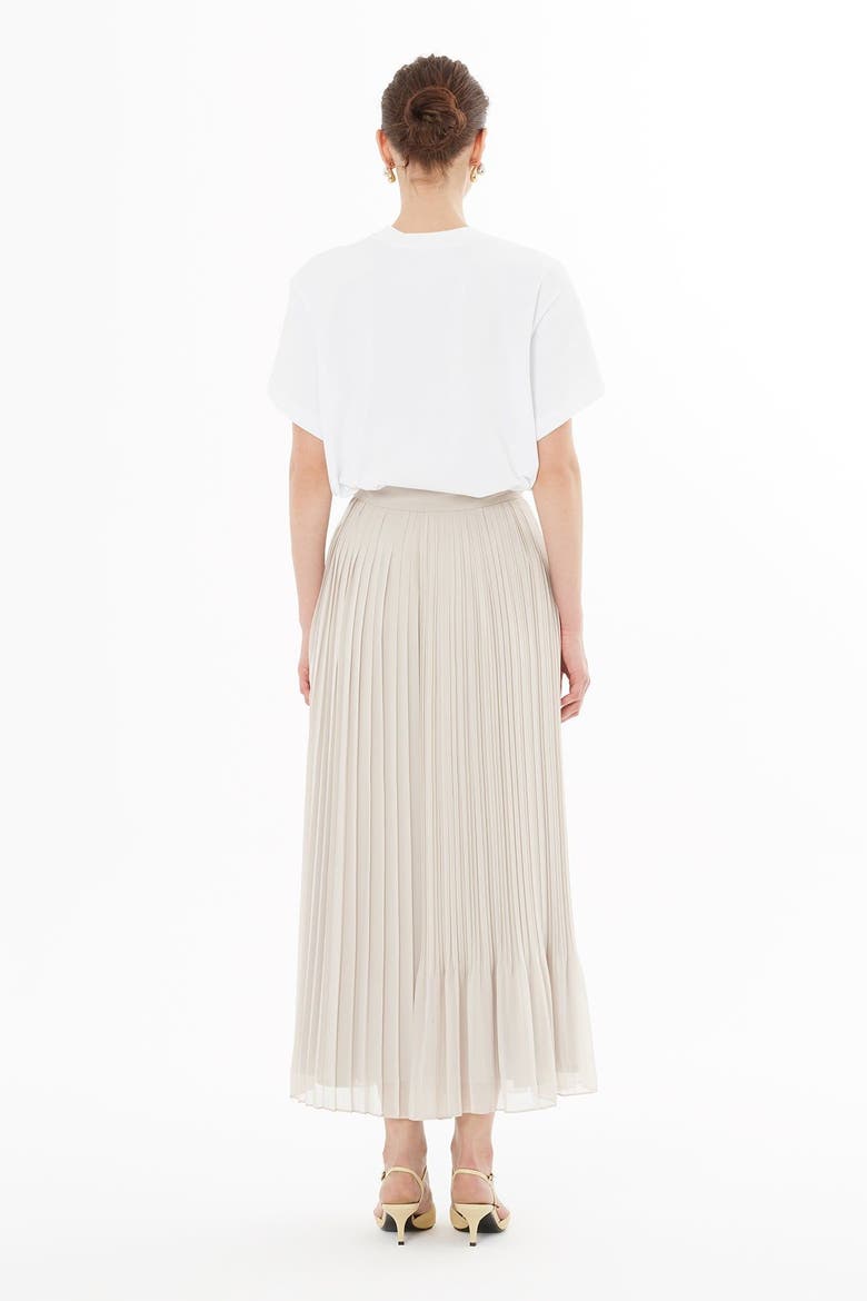 High-Waist Flowing Chiffon Pleated Midi Skirt, Alternate, color, Grey