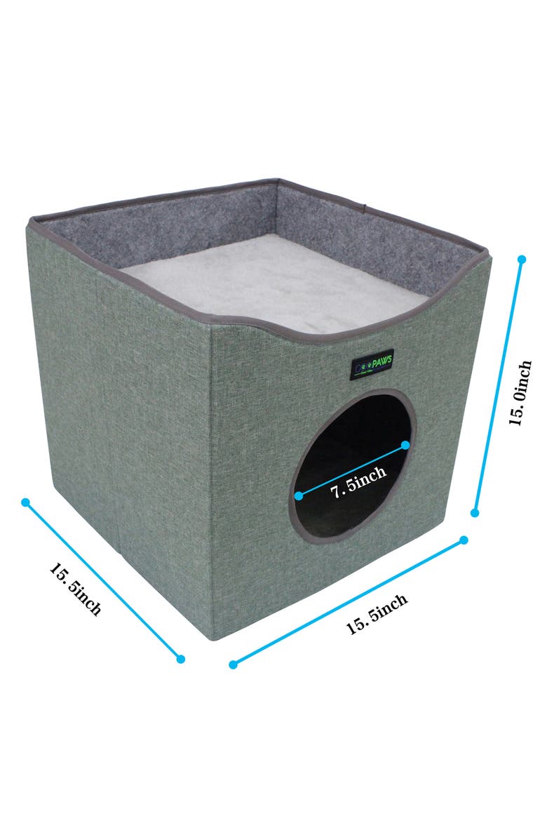 Foldable Cat Condo Sage Green Cube House, Alternate, color, Green