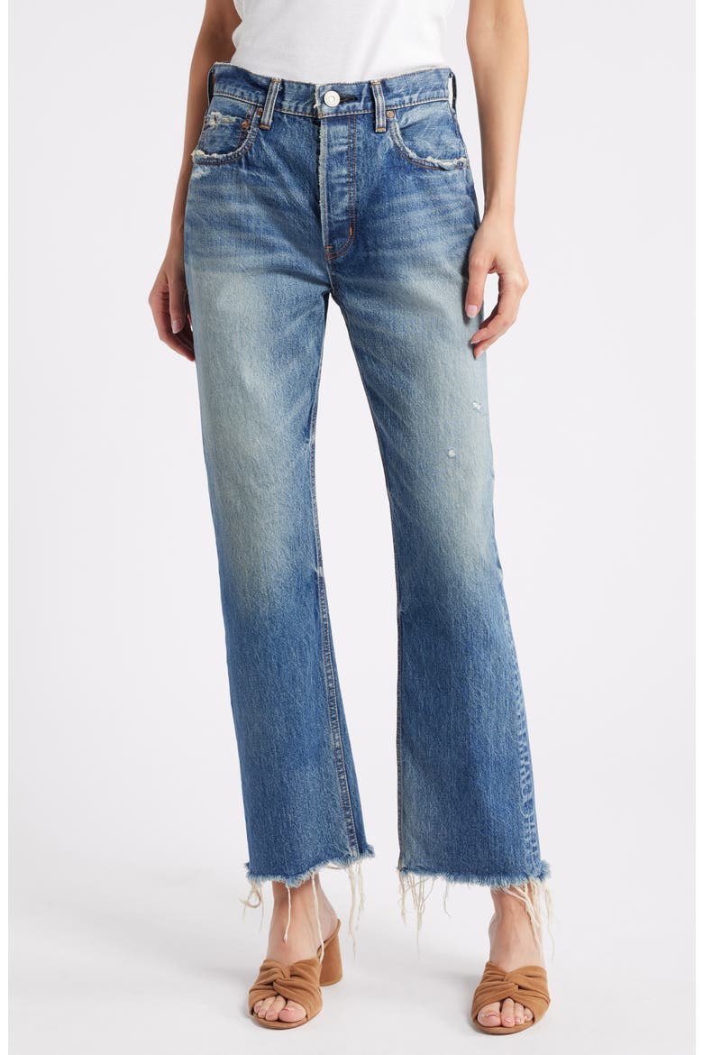 Ridgecrest High Waist Raw Hem Ankle Straight Leg Jeans, Main, color, BLUE