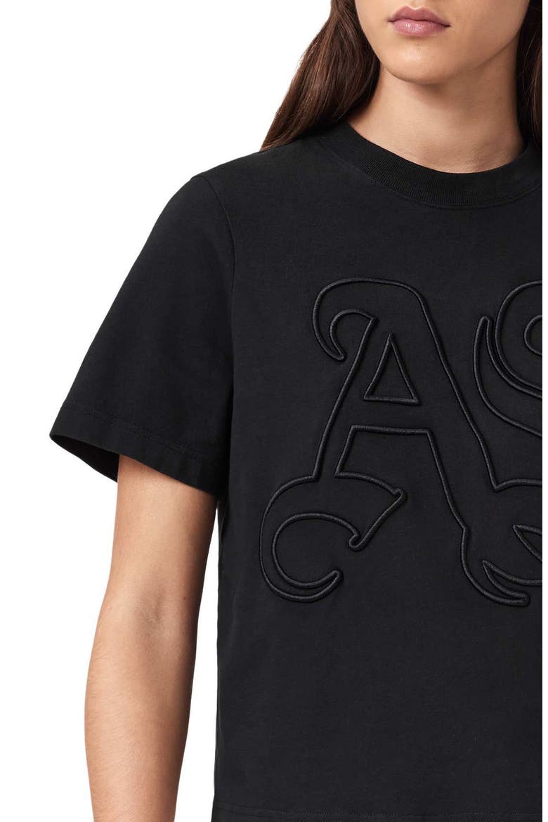 Lisa Embroidered Cotton T-Shirt, Alternate, color, BLACK