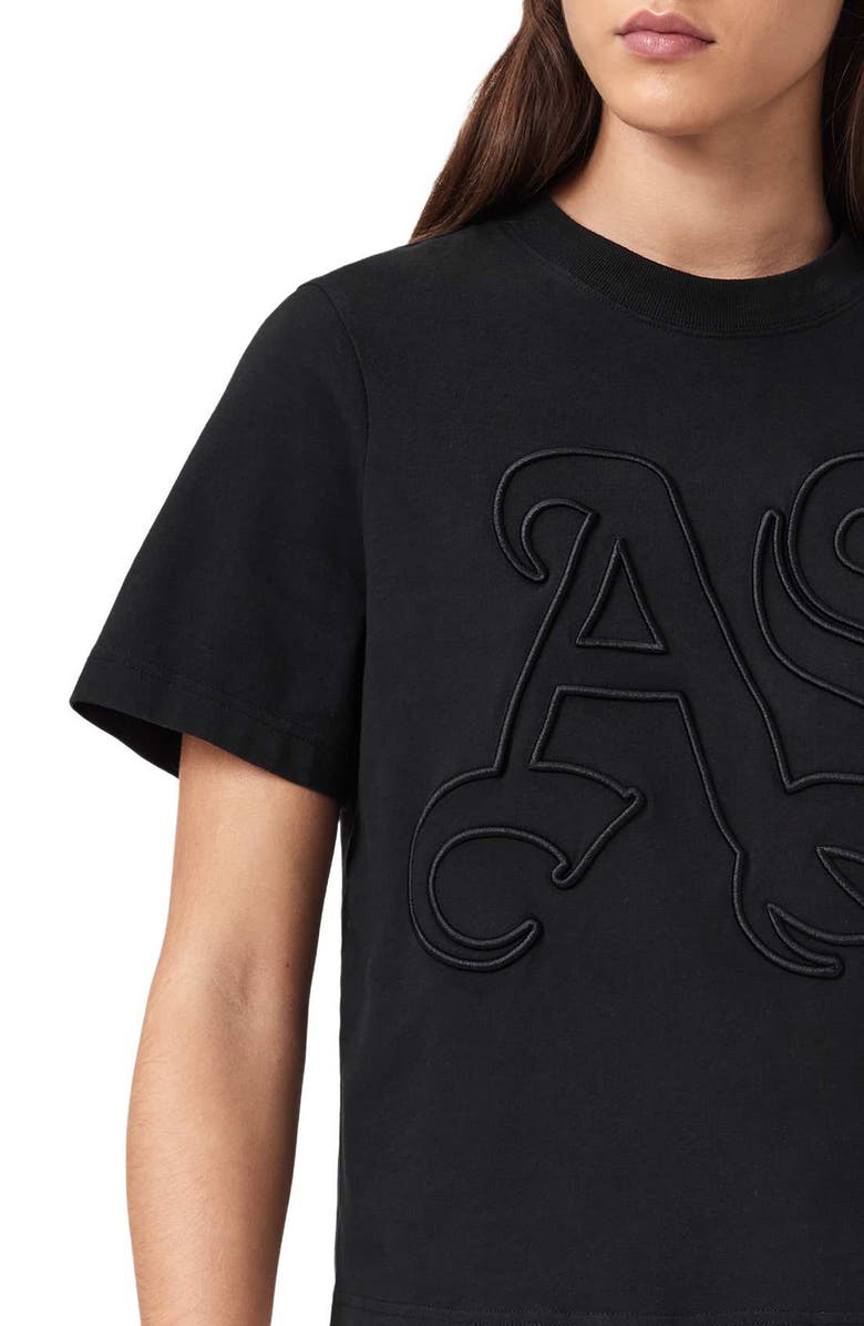 AllSaints Lisa Embroidered Cotton T-Shirt, Alternate, color, Black