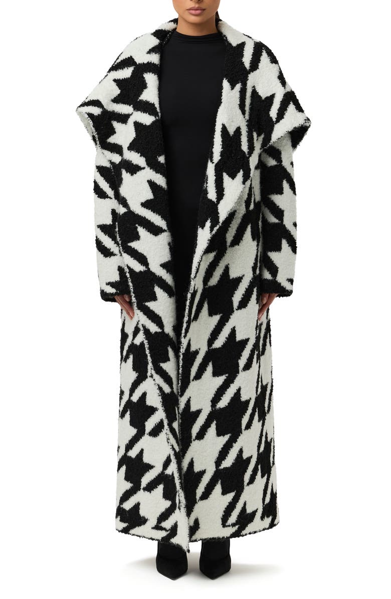 Naked Wardrobe Houndstooth Oversize Bouclé Coat, Main, color, Black / White