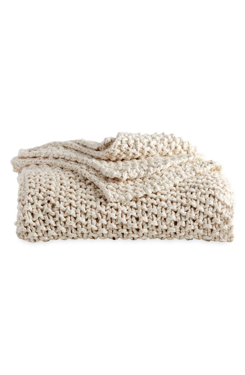 DKNY Pure PURE Chunky Knit Throw Blanket, Main, color, Natural