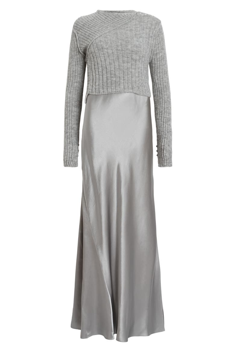 Amos Two-Piece Sweater & Satin Dress, Alternate, color, GREY MARL
