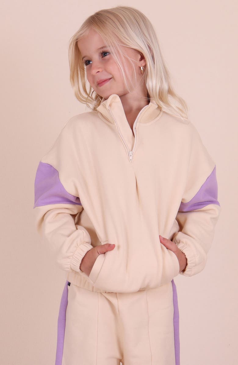 TINY TRIBE Kids' Half Zip Stretch Cotton Fleece Sweatshirt, Alternate, color, Cream