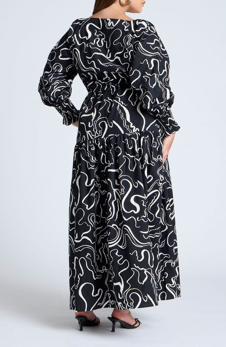 ELOQUII Print Long Sleeve V-Neck Maxi Dress, Alternate, color,