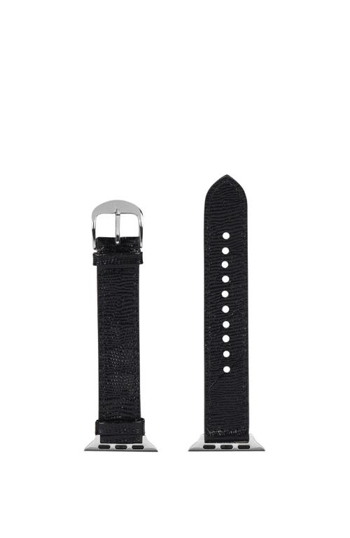 HYER GOODS Upcycled Leather Apple Watch Band in Black Lizard/Silver 