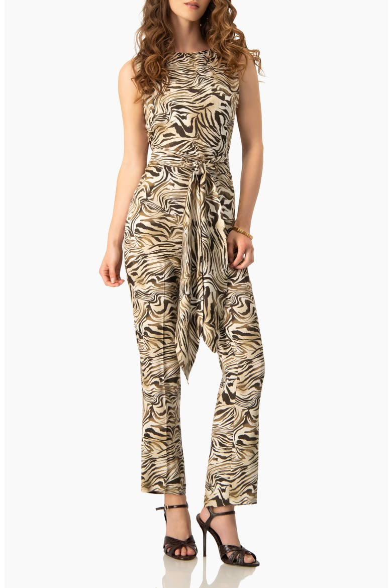 Sleeveless Tie-Waist Blouse in Zebra Print, Sash-Front Top, Alternate, color, Olive Green