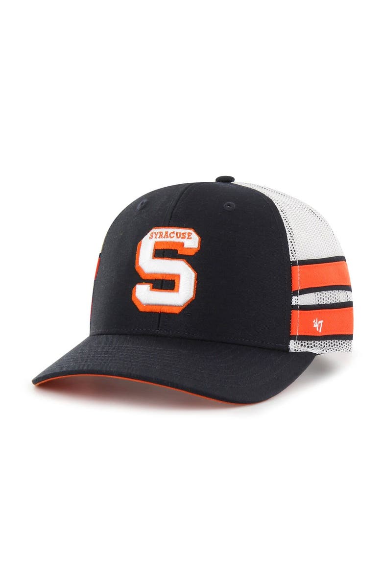 '47 Men's '47 Navy Syracuse Orange Straight Eight Adjustable Trucker Hat, Main, color, 