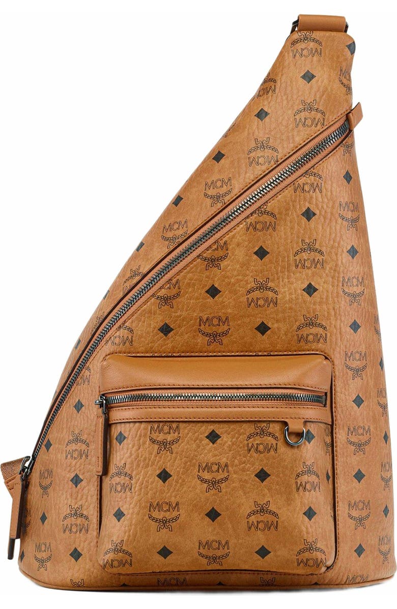 MCM Aren Sling in Visetos, Main, color, Cognac