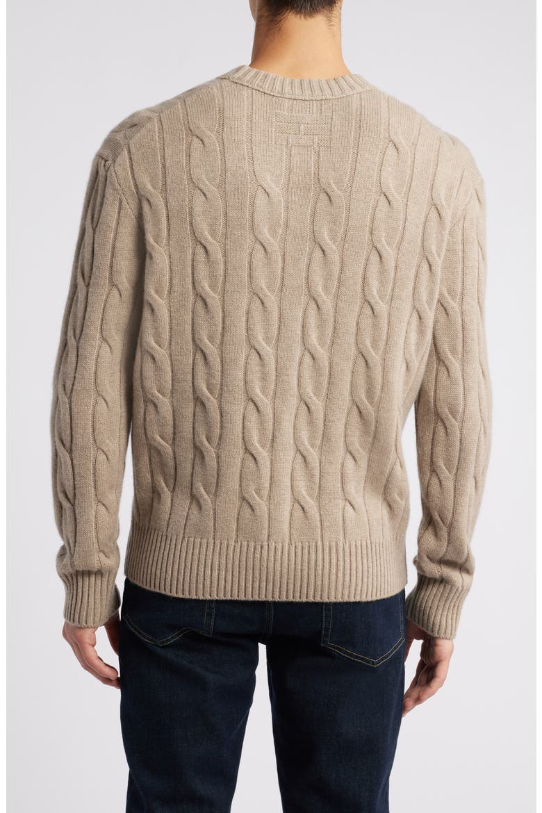 Cable Knit Crewneck Cashmere Sweater, Alternate, color, LIGHT BROWN