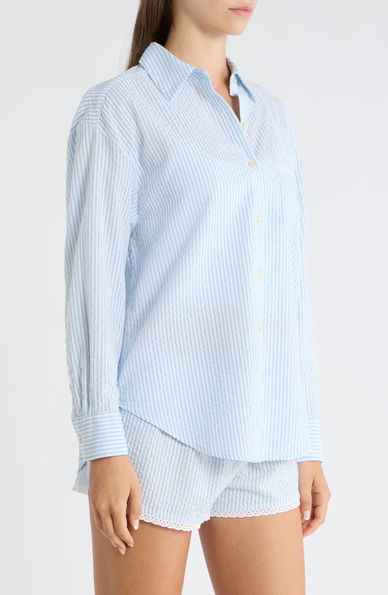 Open Edit Eyelet Trim Seersucker Cotton Pajama Top, Alternate, color, White- Blue Hickory Stripe