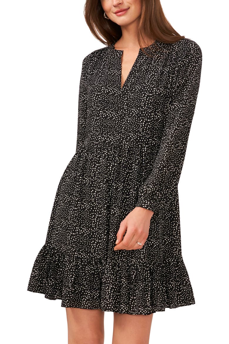 Print Long Sleeve Dress, Alternate, color, RICH BLACK