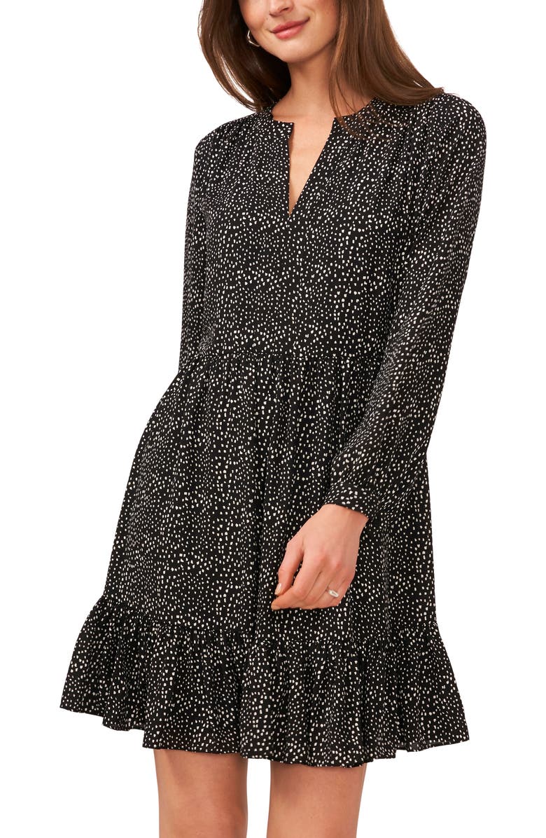 Vince Camuto Print Long Sleeve Dress, Alternate, color, Rich Black