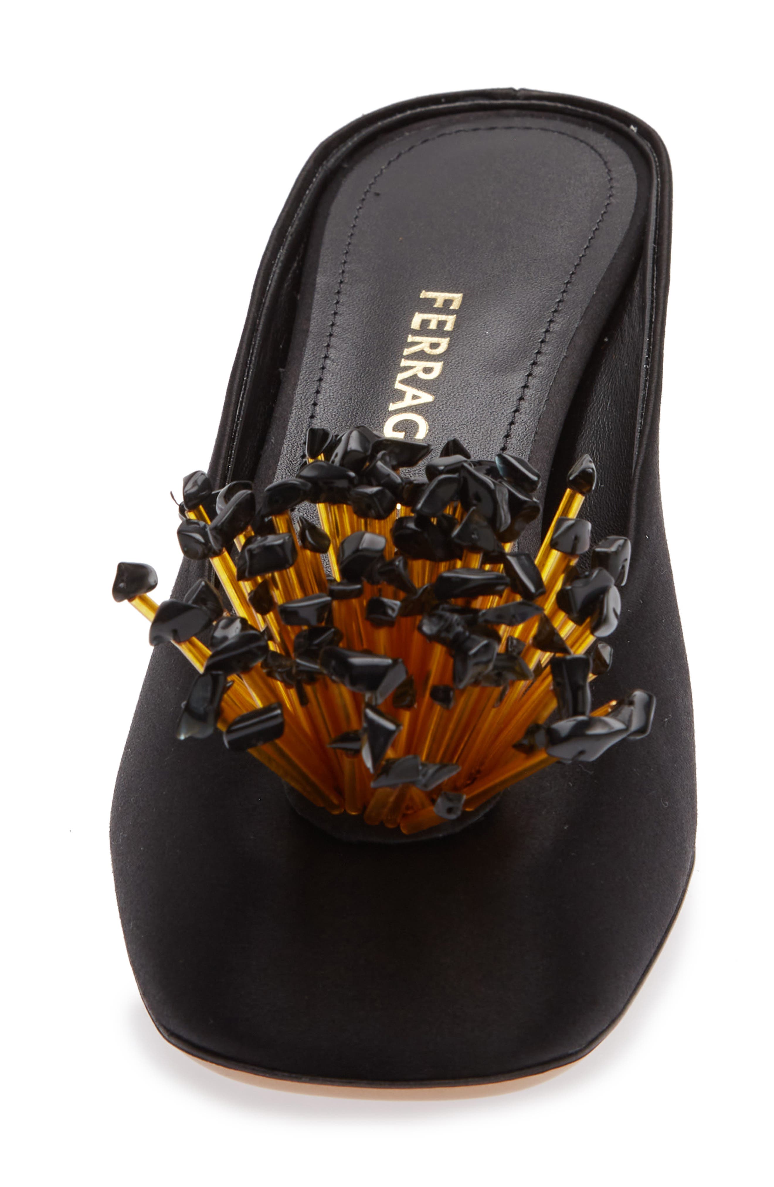 FERRAGAMO Safi Beaded Kitten Heel Mule, Alternate, color, Black