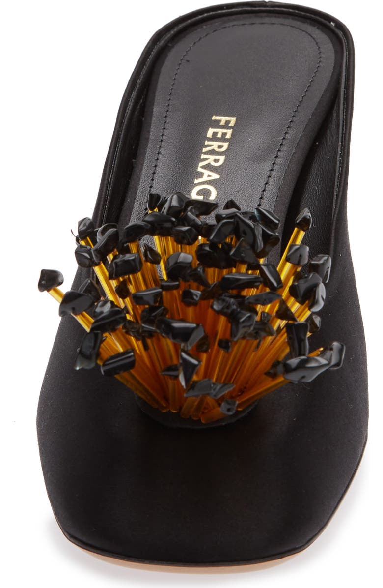FERRAGAMO Safi Beaded Kitten Heel Mule, Alternate, color, Black