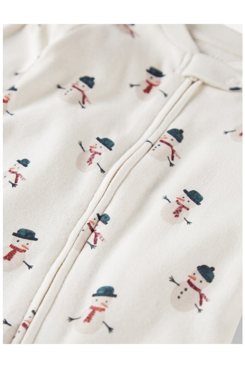 Print Organic Cotton Zip Footie, Alternate, color, SNOWMAN