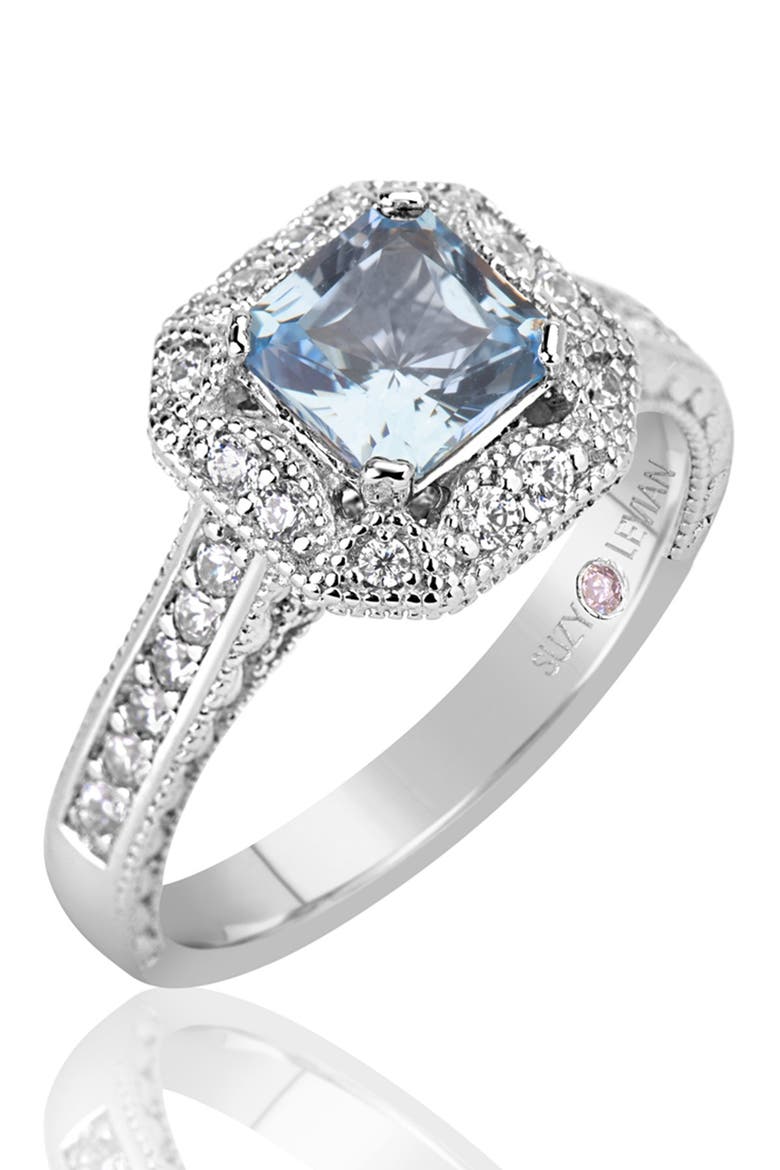 Sterling Silver Asscher Cut Cubic Zirconia Aquamarine Engagement Ring, Alternate, color, AQUA
