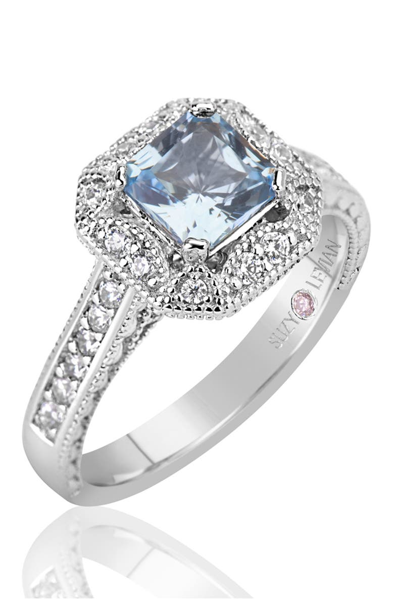 SUZY LEVIAN Sterling Silver Asscher Cut Cubic Zirconia Aquamarine Engagement Ring, Alternate, color, Aqua