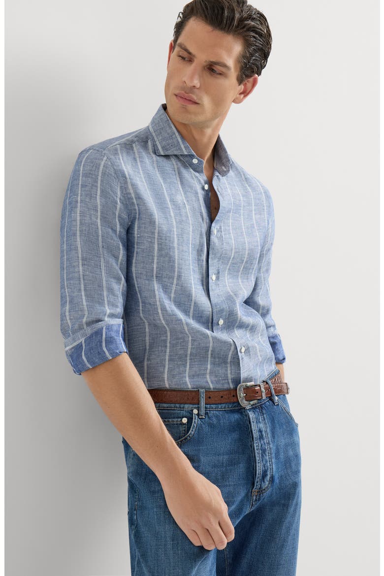 Striped twill shirt, Alternate, color, Denim