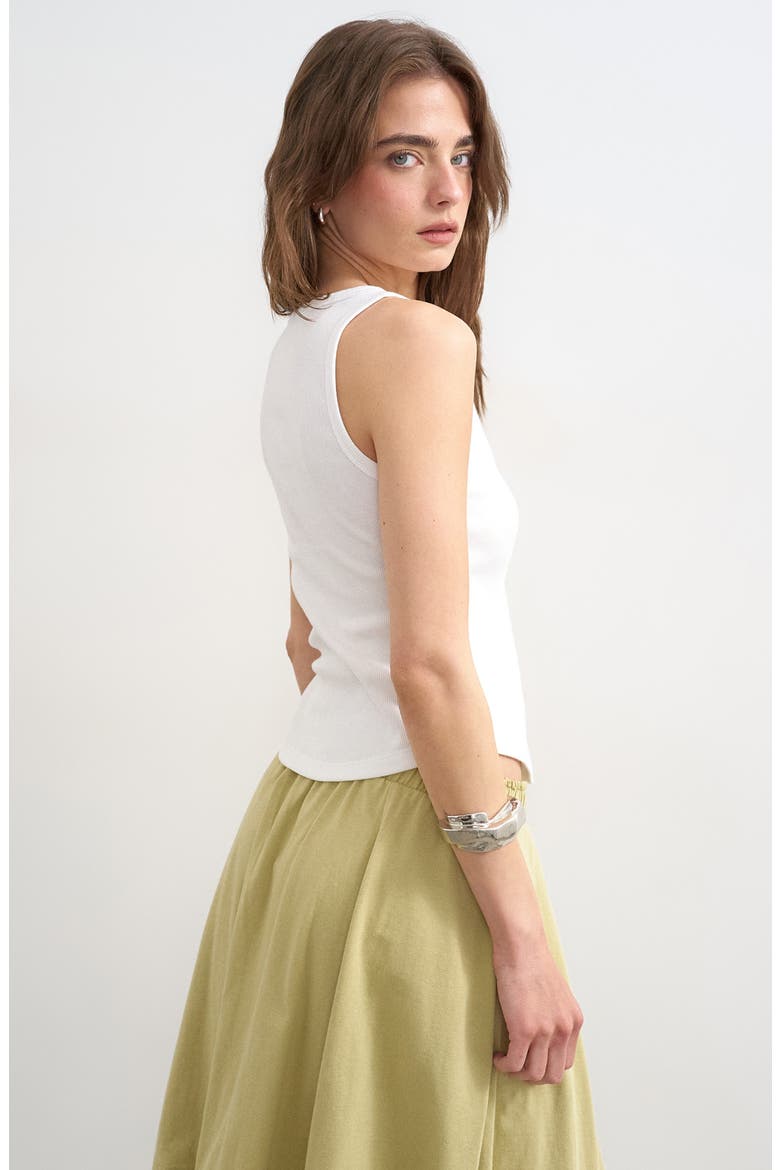 Rib Curved Hem Stretch Cotton Tank, Alternate, color, WHITE