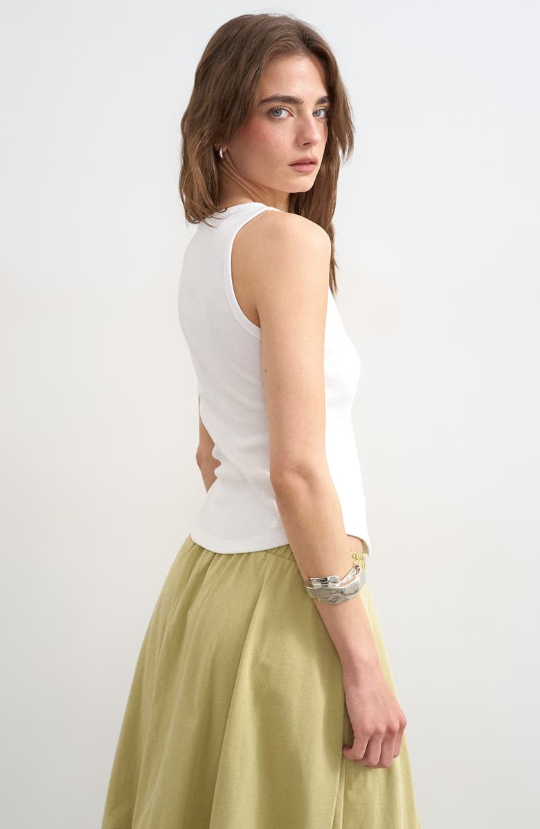 Topshop Rib Curved Hem Stretch Cotton Tank, Alternate, color, White