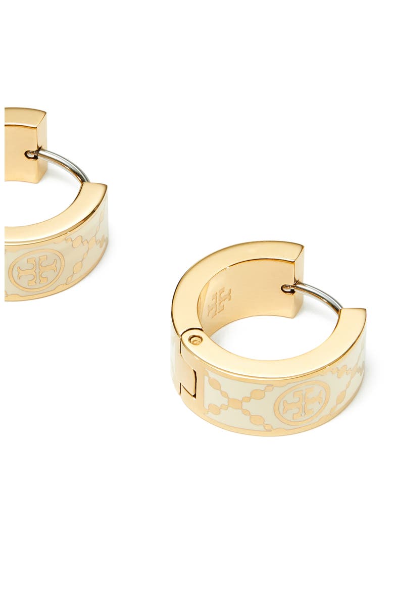 Small Icon T Monogram Hoop Earrings, Alternate, color, TORY GOLD / NEW IVORY