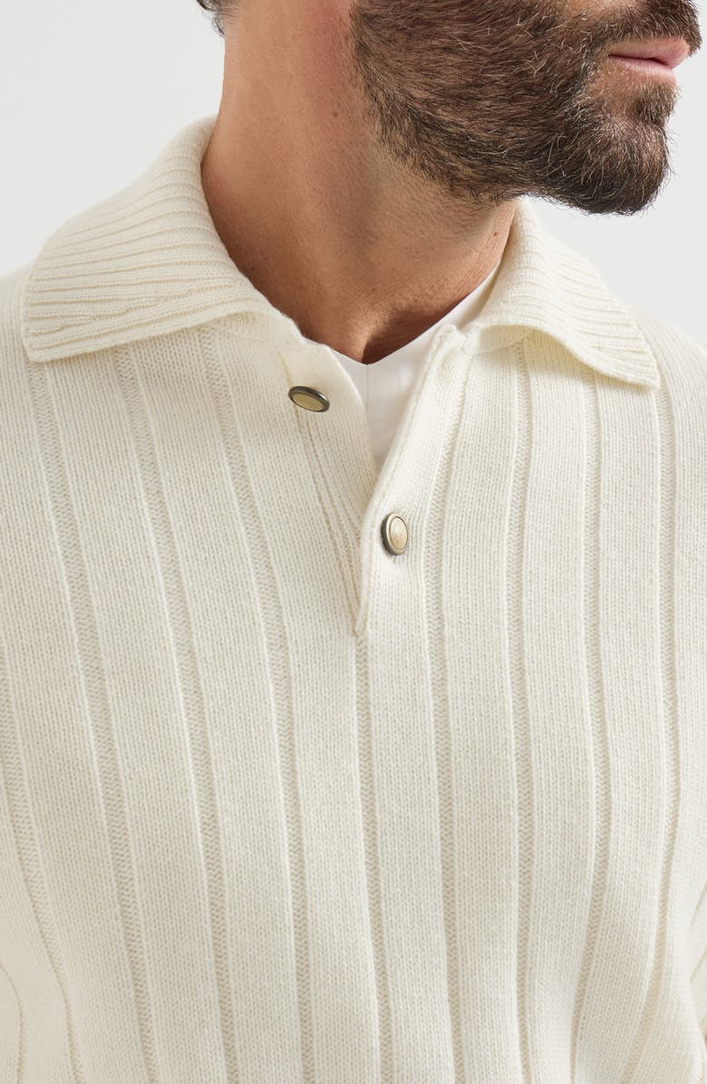 Brunello Cucinelli Cashmere ribbed knit polo, Alternate, color, Panama
