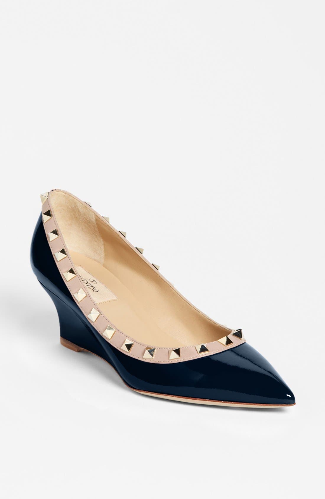 Valentino 'Rockstud' Wedge, Main, color, NAVY