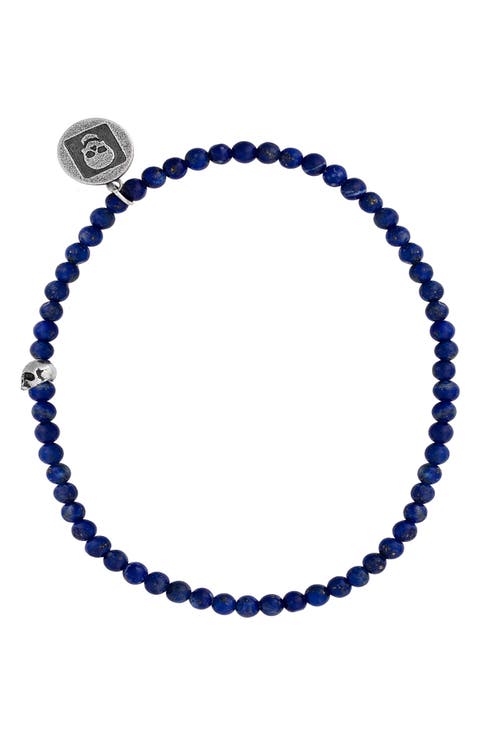 Skull Lapis Lazuli Beaded Stretch Bracelet