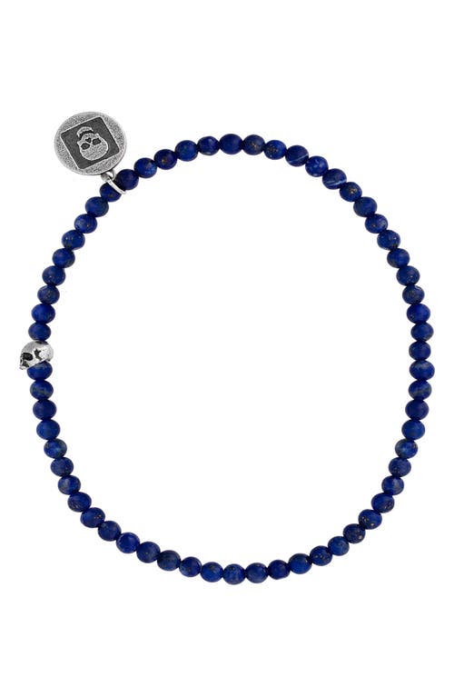 John Varvatos Skull Lapis Lazuli Beaded Stretch Bracelet In Blue/silver