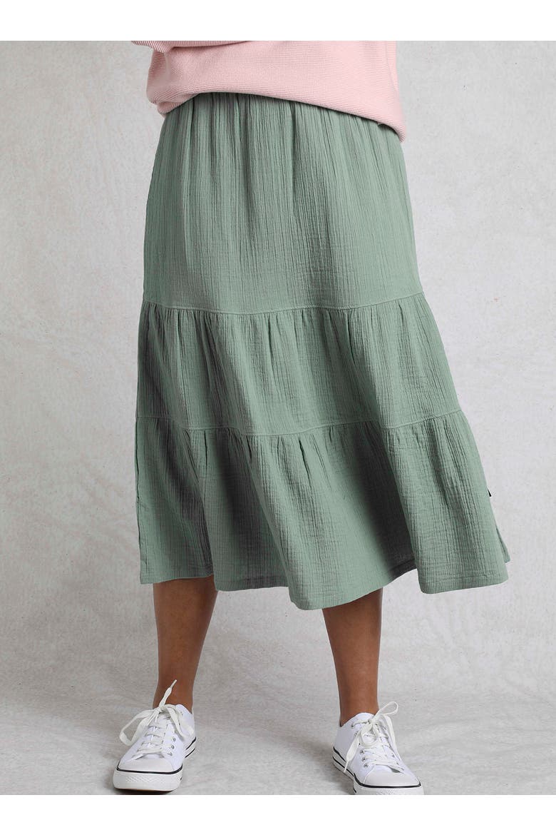 Lathika Tiered Midi Cotton Skirt, Alternate, color, Army Green