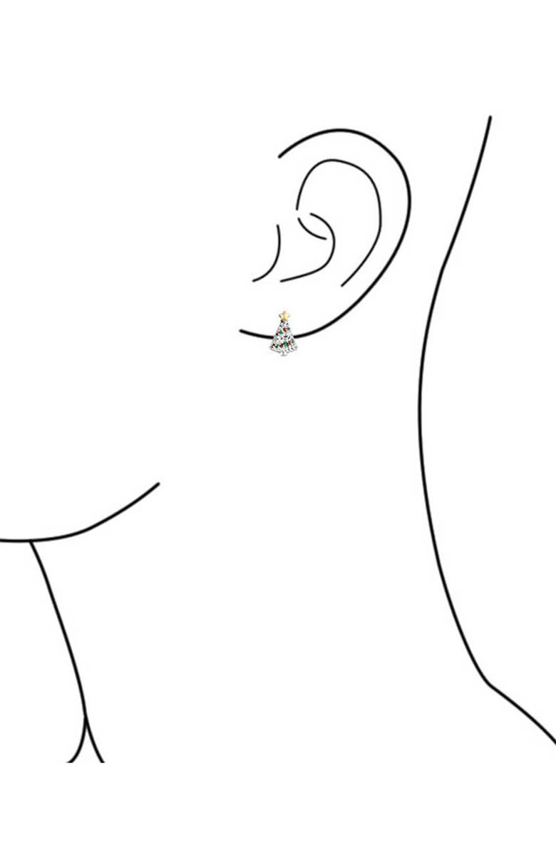 BLING JEWELRY Christmas Tree Cubic Zirconia Stud Earrings, Alternate, color, Silver