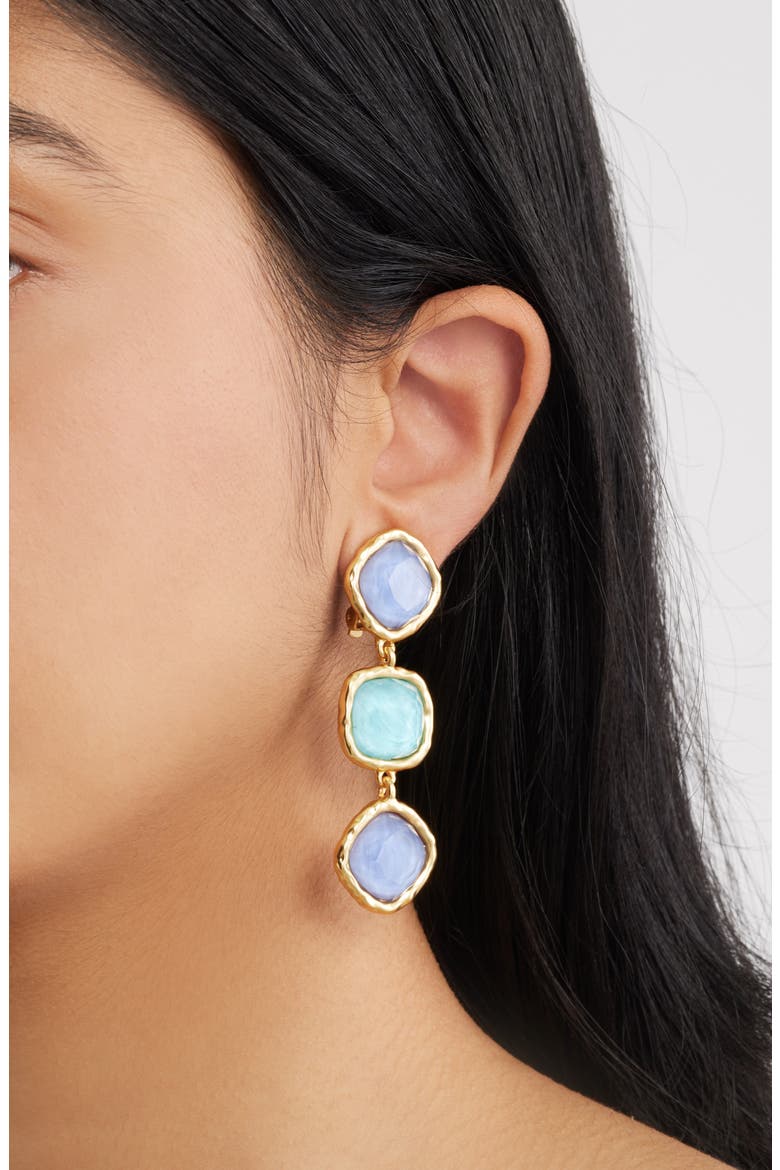 Bezel Trio Clip-On Earrings, Alternate, color, GOLD/ BLUE