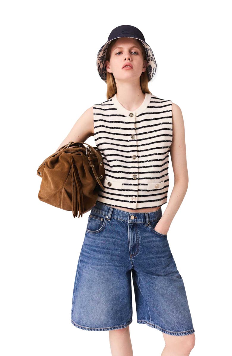 maje Striped wool blend top, Alternate, color,