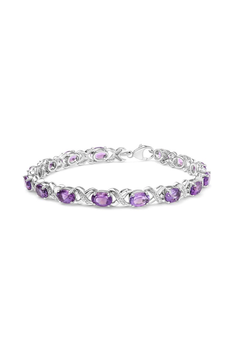 Silver Amethyst & Diamond Accent X-Link Bracelet, Main, color, White