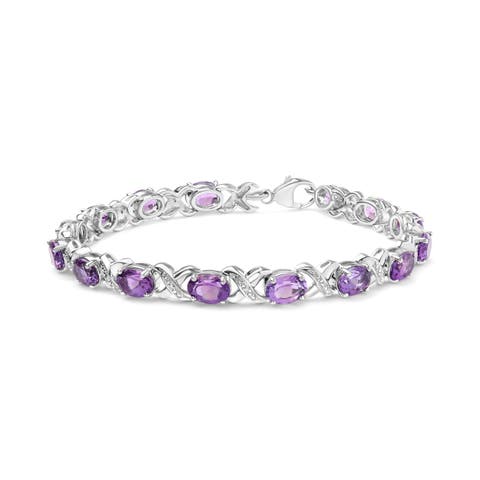 Silver Amethyst & Diamond Accent X-Link Bracelet