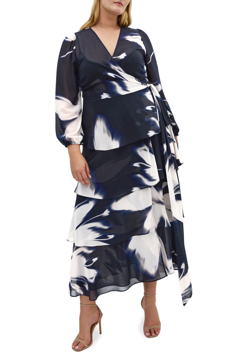 Selene Floral Print Long Sleeve Wrap Dress, Main, color, BLURRED FL