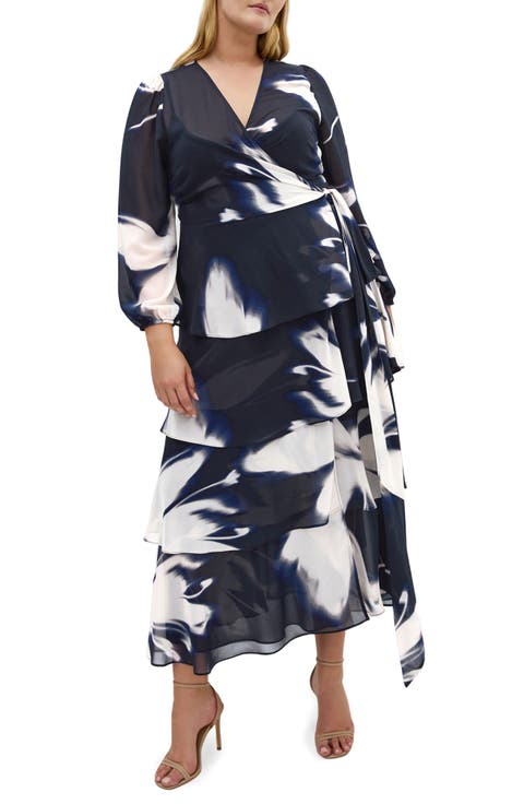 Selene Floral Print Long Sleeve Wrap Dress (Plus)