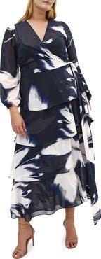 City Chic Selene Floral Print Long Sleeve Wrap Dress
