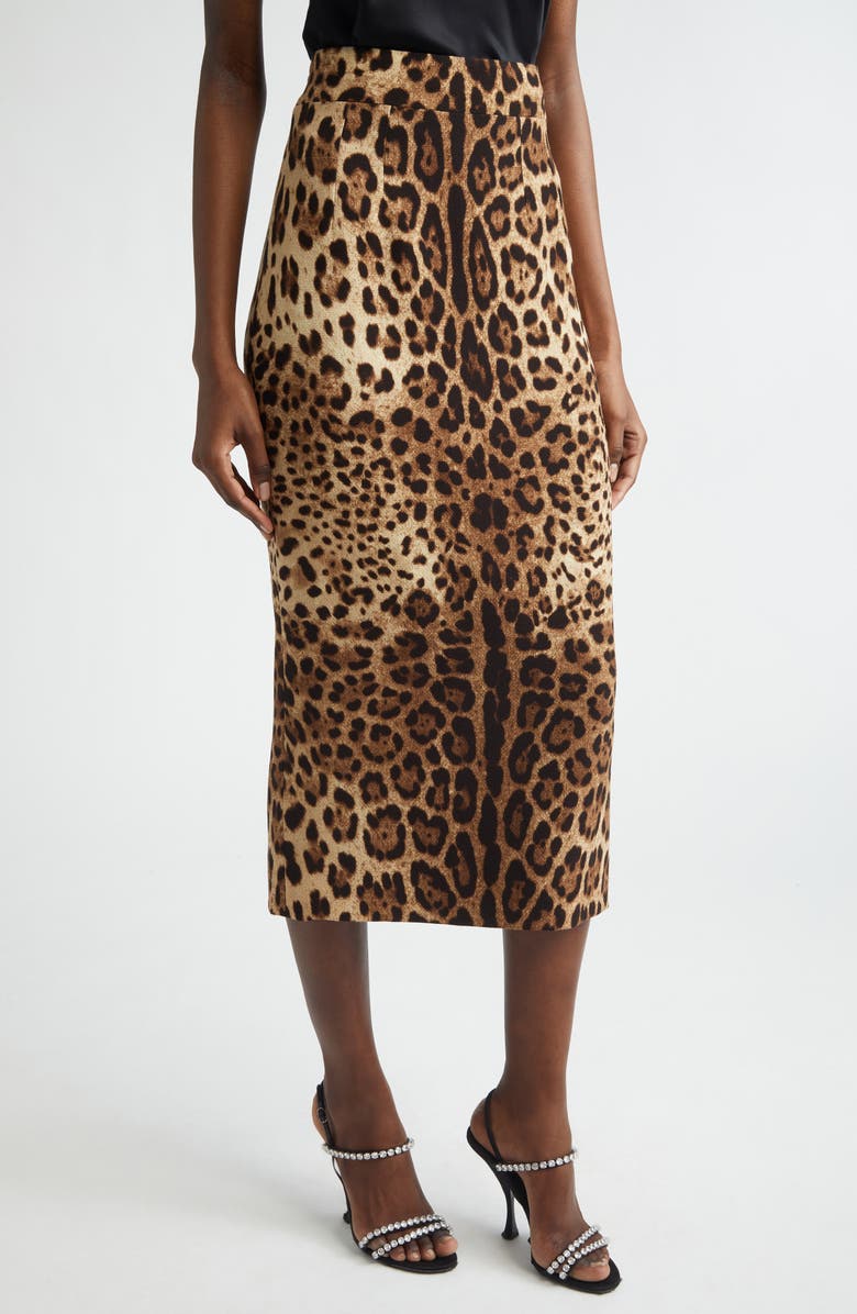 Dolce&Gabbana Leopard Print Stretch Silk Charmeuse Pencil Skirt, Main, color, Leo New