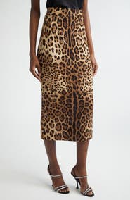 Dolce&Gabbana Leopard Print Stretch Silk Charmeuse Pencil Skirt