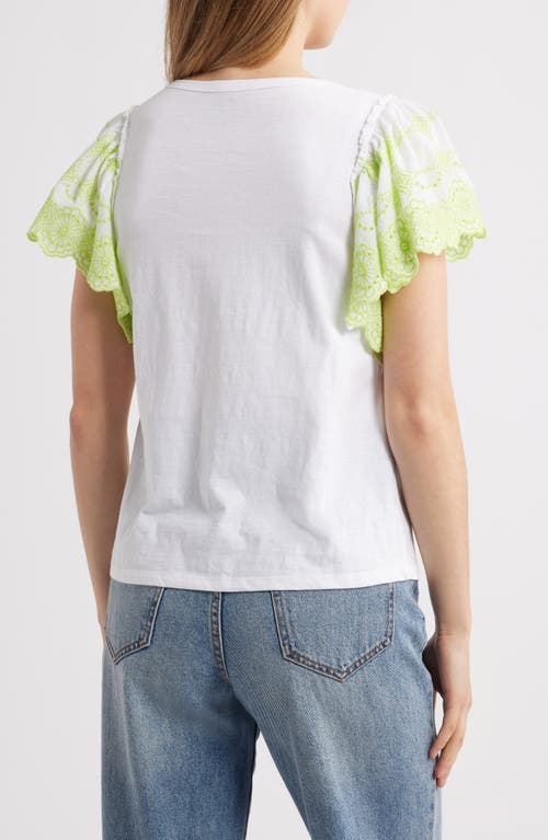 Hatley Eyelet Flutter Sleeve Cotton & Linen T-shirt In White