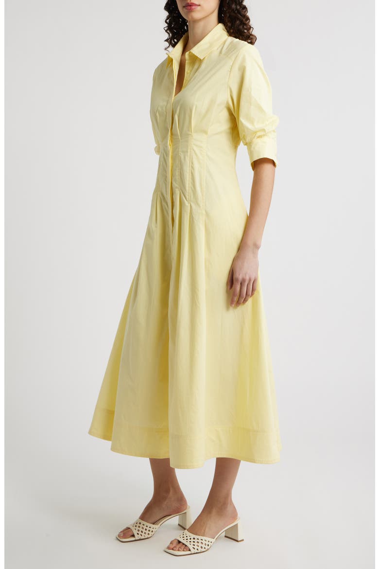 Pleated Cotton Button-Up Maxi Shirtdress, Alternate, color, LEMON CREAM