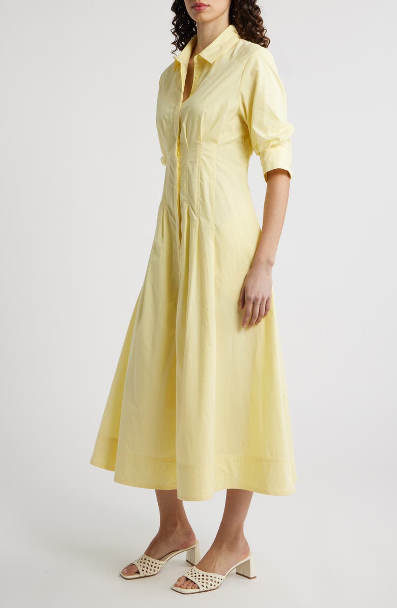 Vince Camuto Pleated Cotton Button-Up Maxi Shirtdress, Alternate, color, Lemon Cream