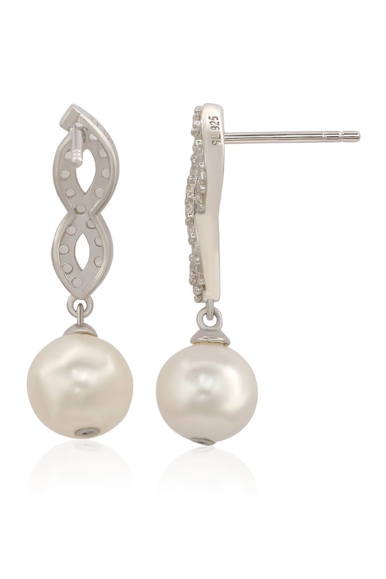 Sterling Silver Freshwater Pearl & Lab Grown White Sapphire Drop Earrings, Alternate, color, WHITE