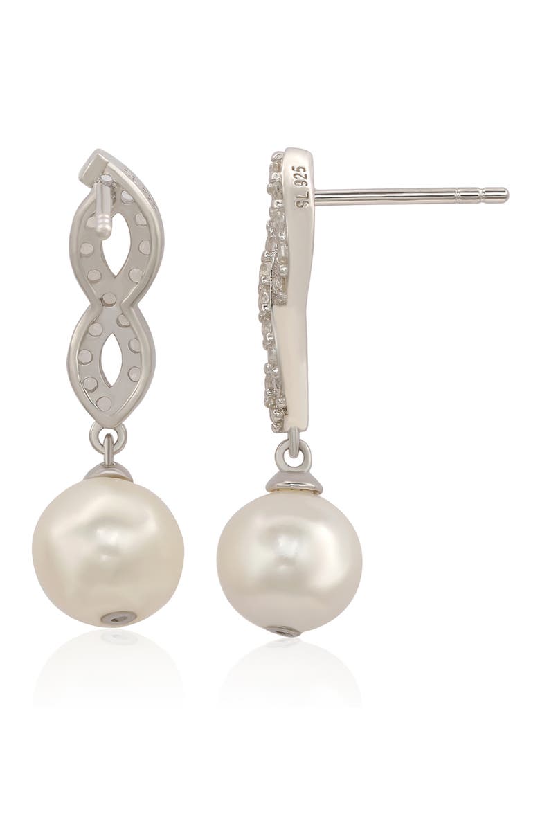 SUZY LEVIAN Sterling Silver Freshwater Pearl & Lab Grown White Sapphire Drop Earrings, Alternate, color, White