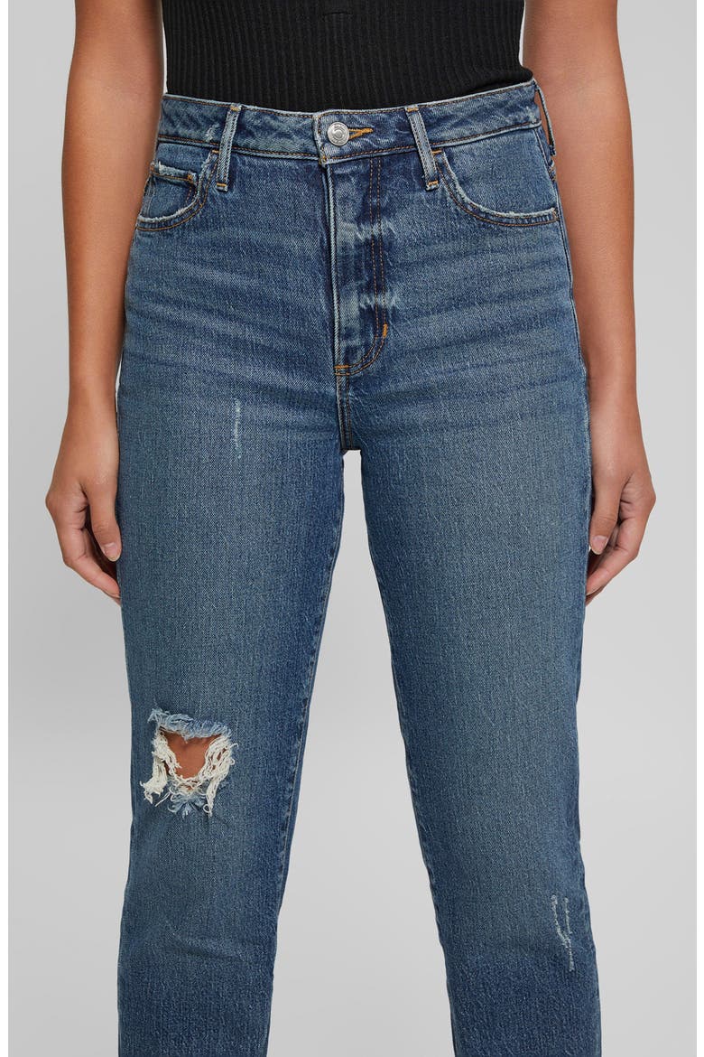 High Waist Distressed Raw Hem Ankle Mom Jeans, Alternate, color, WINX