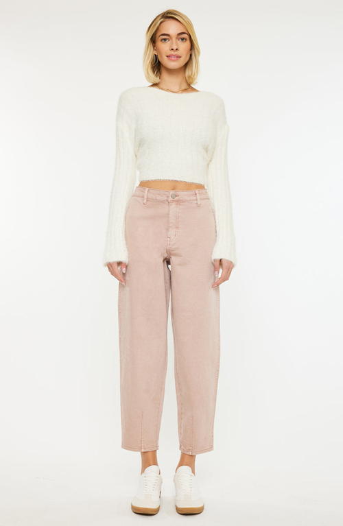 Kancan Mar High Rise Slim Barrel Jeans In Dusty Pink