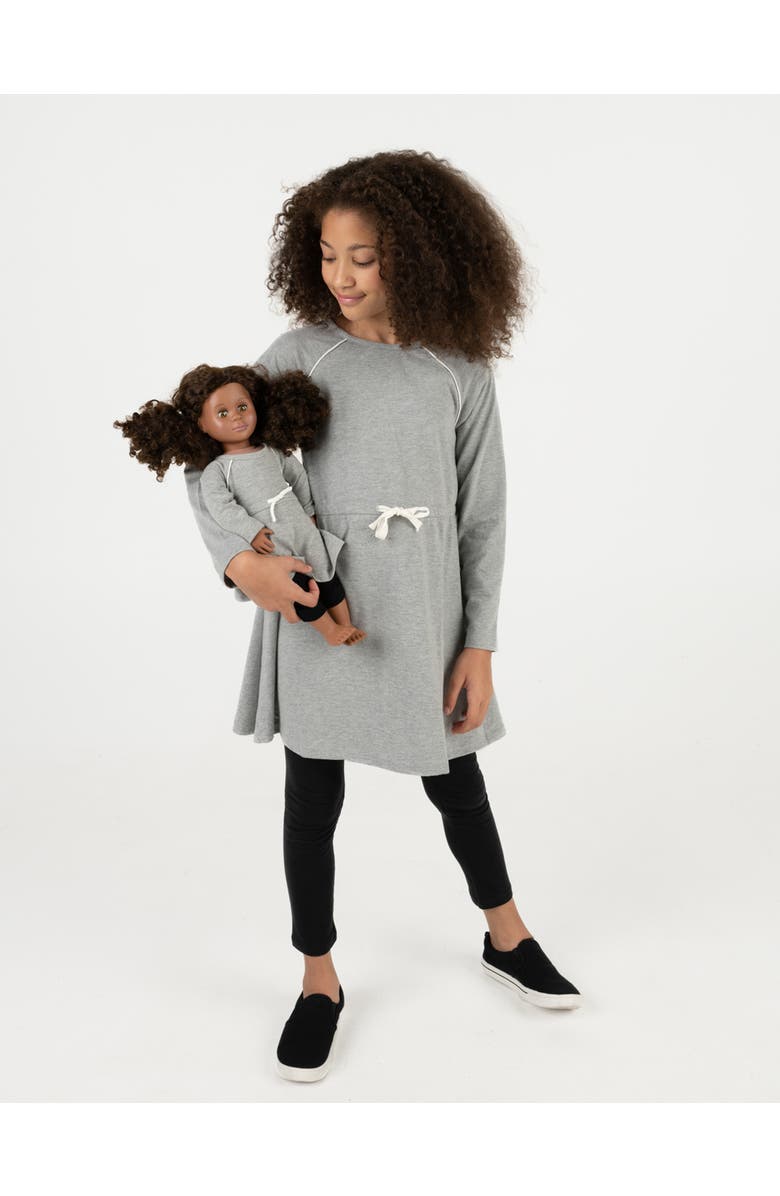 Leveret Girls Bow Tie Dress with Matching Doll Dress, Main, color, Light Gray